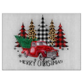 Vrolijk kerstfeest vrachtwagen en bomen snijplank (Voorkant)