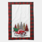 Vrolijk kerstfeest vrachtwagen en bomen theedoek (Verticaal)