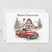 Vrolijk kerstfeest  vrachtwagen sneeuwdennenbomen feestdagenkaart (Voorkant)