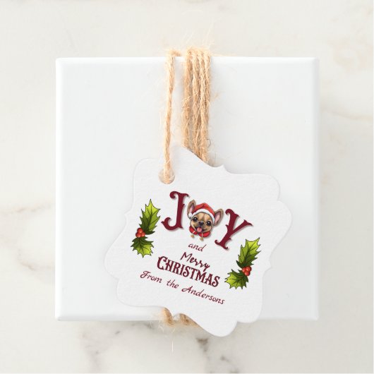 Vrolijk Kerstfeest Vreugde Schattige Franse Bulldo Bedankjes Labels (In situ)