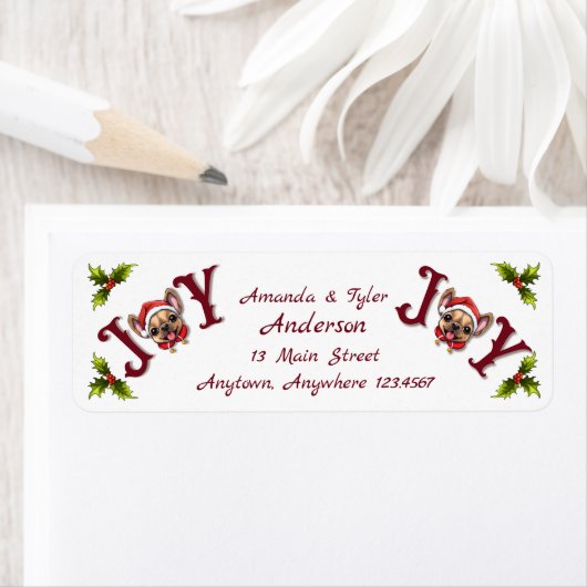 Vrolijk Kerstfeest Vreugde Schattige Franse Bulldo Etiket (Insitu)