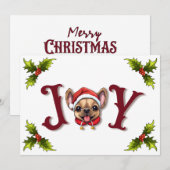 Vrolijk Kerstfeest Vreugde Schattige Franse Bulldo Feestdagenkaart (Voorkant / Achterkant)