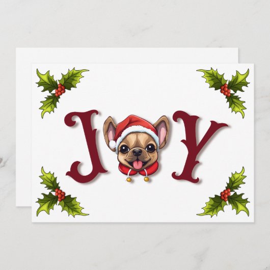 Vrolijk Kerstfeest Vreugde Schattige Franse Bulldo Feestdagenkaart (Voorkant / Achterkant)