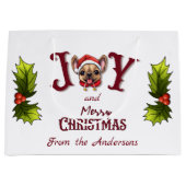 Vrolijk Kerstfeest Vreugde Schattige Franse Bulldo Groot Cadeauzakje (Voorkant)