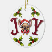 Vrolijk Kerstfeest Vreugde Schattige Franse Bulldo Keramisch Ornament (Links)