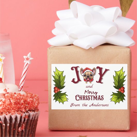 Vrolijk Kerstfeest Vreugde Schattige Franse Bulldo Rechthoekige Sticker (Feest)