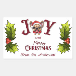 Vrolijk Kerstfeest Vreugde Schattige Franse Bulldo Rechthoekige Sticker