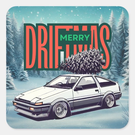(Vrolijk Kerstfeest) Vrolijk Driftmas - Hachiroku Vierkante Sticker (Voorkant)