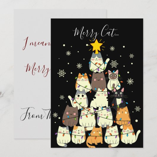Vrolijk Kerstfeest Vrolijk Kat-Mas Kat Boom Feestdagenkaart (Voorkant / Achterkant)