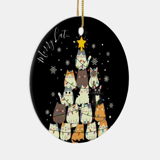 Vrolijk Kerstfeest Vrolijk Kat-Mas Kat Boom Keramisch Ornament (Rechts)