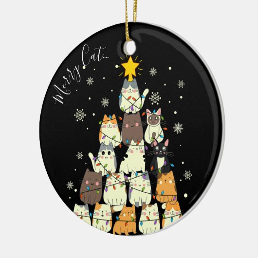 Vrolijk Kerstfeest Vrolijk Kat-Mas Kat Boom Keramisch Ornament (Links)