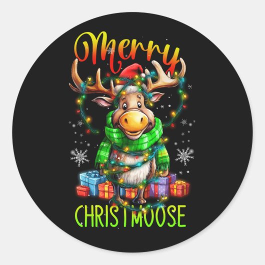 Vrolijk Kerstfeest Vrolijk Kerstmis Moose Kerstboo Ronde Sticker (Voorkant)