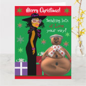 Vrolijk Kerstfeest Vrouwen Afro-Amerikaanse Kerstm Kaart (Gele Bloem)