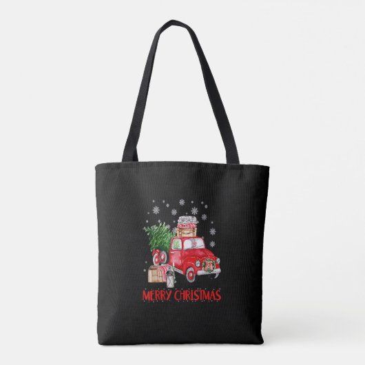 Vrolijk kerstfeest  Wagon Red Truck Tree-programma Tote Bag (Achterkant)