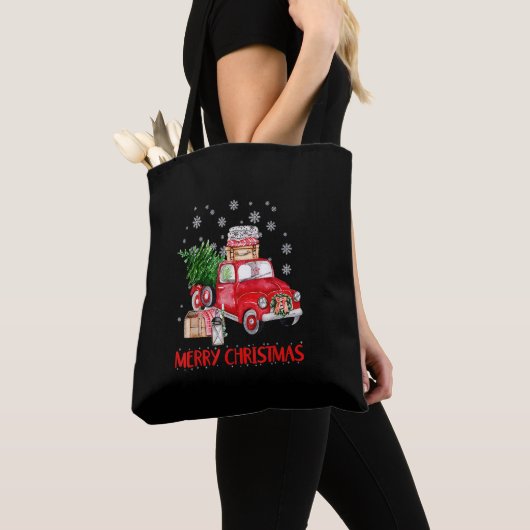 Vrolijk kerstfeest  Wagon Red Truck Tree-programma Tote Bag (Dichtbij)