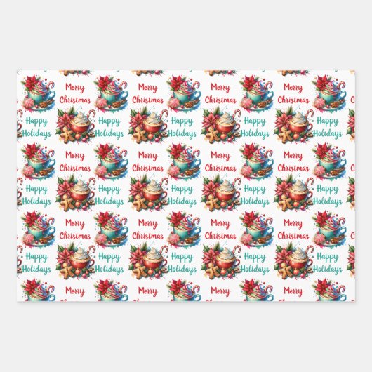 Vrolijk kerstfeest warme cacao en koekjes inpakpapier vel (Voorkant 3)