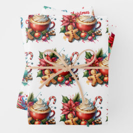 Vrolijk kerstfeest warme cacao en koekjes inpakpapier vel