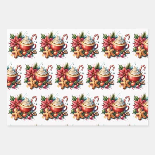 Vrolijk kerstfeest warme cacao en koekjes inpakpapier vel (Voorkant)
