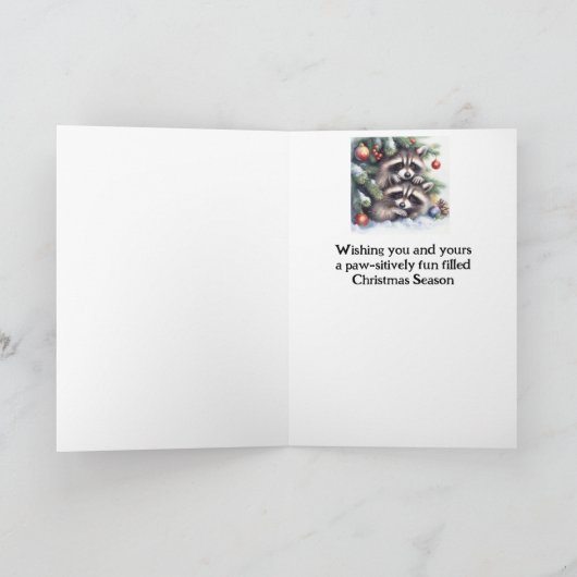 Vrolijk kerstfeest wasberen onder boom kaart (Binnen)