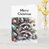 Vrolijk kerstfeest wasberen onder boom kaart (Gele Bloem)