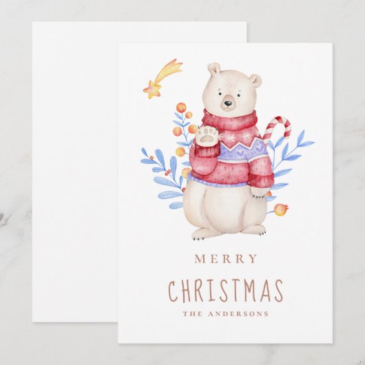 Vrolijk kerstfeest. Waterverf beer. Schuif Feestdagenkaart (Voorkant / Achterkant)