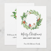 Vrolijk kerstfeest Waterverf Berries Greenery Wrea Feestdagenkaart (Voorkant / Achterkant)