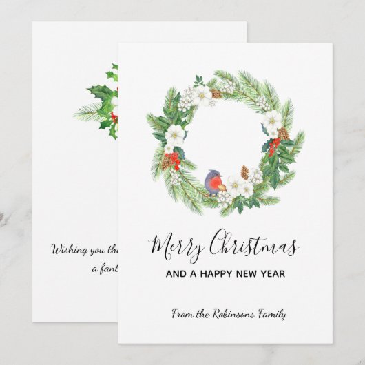 Vrolijk kerstfeest Waterverf Berries Greenery Wrea Feestdagenkaart (Voorkant / Achterkant)
