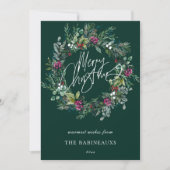 Vrolijk kerstfeest Waterverf Berry Wreath Feestdagenkaart (Voorkant)