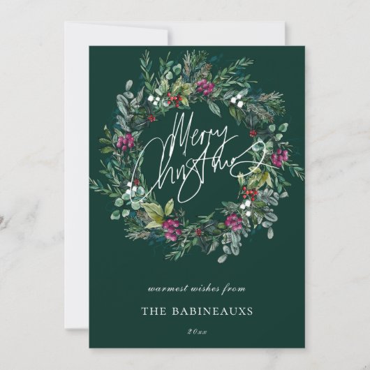 Vrolijk kerstfeest Waterverf Berry Wreath Feestdagenkaart (Voorkant)