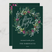 Vrolijk kerstfeest Waterverf Berry Wreath Feestdagenkaart (Voorkant / Achterkant)