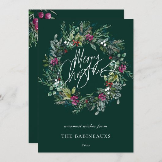 Vrolijk kerstfeest Waterverf Berry Wreath Feestdagenkaart (Voorkant / Achterkant)