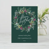 Vrolijk kerstfeest Waterverf Berry Wreath Feestdagenkaart (Staand voorkant)