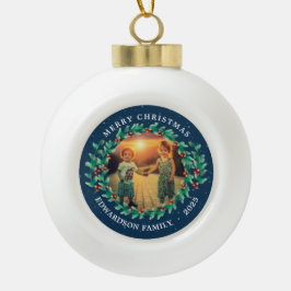 Vrolijk Kerstfeest waterverf bessen Familienaam Keramische Bal Ornament