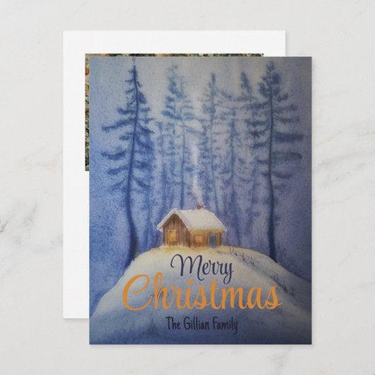 Vrolijk kerstfeest waterverf blauw feestdagenkaart (Voorkant / Achterkant)