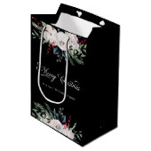 Vrolijk kerstfeest | Waterverf bloemen op zwart Medium Cadeauzakje (Voorkant Gekanteld)