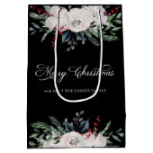 Vrolijk kerstfeest | Waterverf bloemen op zwart Medium Cadeauzakje (Achterkant)