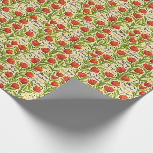 Vrolijk Kerstfeest Waterverf Bloemen Wrapping Pape Cadeaupapier (Hoek)