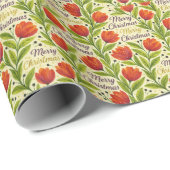 Vrolijk Kerstfeest Waterverf Bloemen Wrapping Pape Cadeaupapier (Rol Hoek)