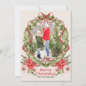 Vrolijk Kerstfeest Waterverf Bloemenboog Familie F Feestdagenkaart (Voorkant)