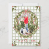 Vrolijk Kerstfeest Waterverf Bloemenboog Familie F Feestdagenkaart (Voorkant)