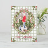 Vrolijk Kerstfeest Waterverf Bloemenboog Familie F Feestdagenkaart (Staand voorkant)