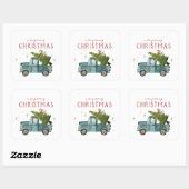 Vrolijk kerstfeest | Waterverf Blue Truck Holiday Vierkante Sticker (Vel)