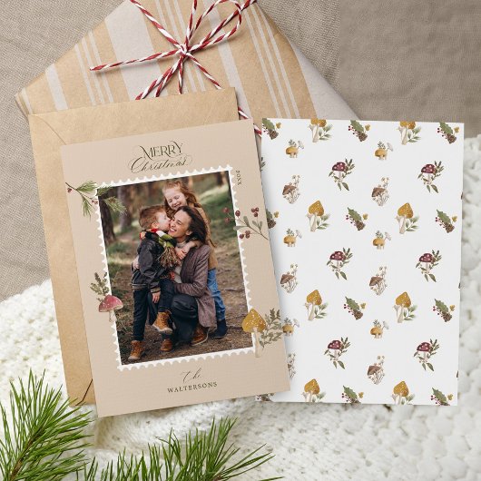 Vrolijk kerstfeest Waterverf bosrijke paddenstoele Feestdagenkaart