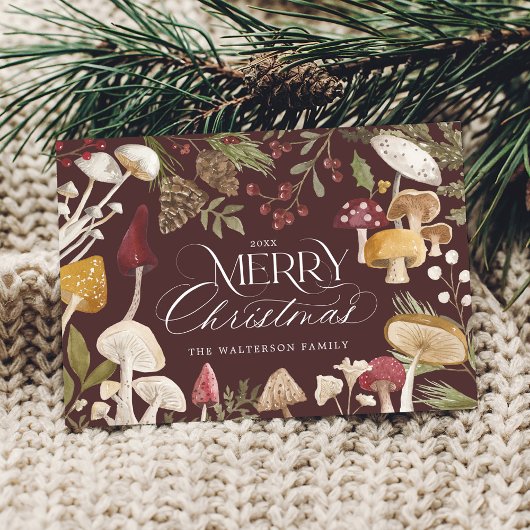 Vrolijk kerstfeest Waterverf bosrijke paddenstoele Feestdagenkaart