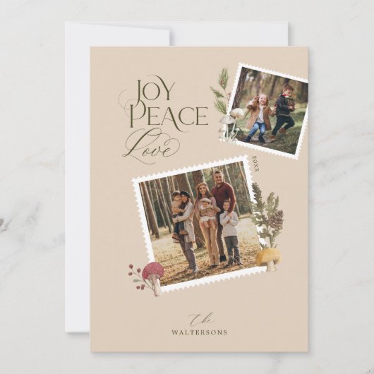 Vrolijk kerstfeest Waterverf bosrijke paddenstoele Feestdagenkaart (Voorkant)