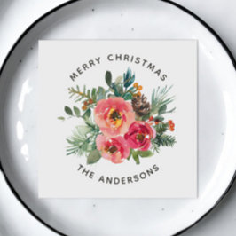 vrolijk kerstfeest | Waterverf botanische vakantie Servet