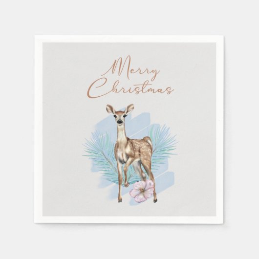 Vrolijk kerstfeest Waterverf Deer Paper Napkin Servet (Voorkant)