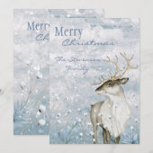 Vrolijk kerstfeest Waterverf Deer Snow Scene Name Feestdagenkaart (Voorkant / Achterkant)