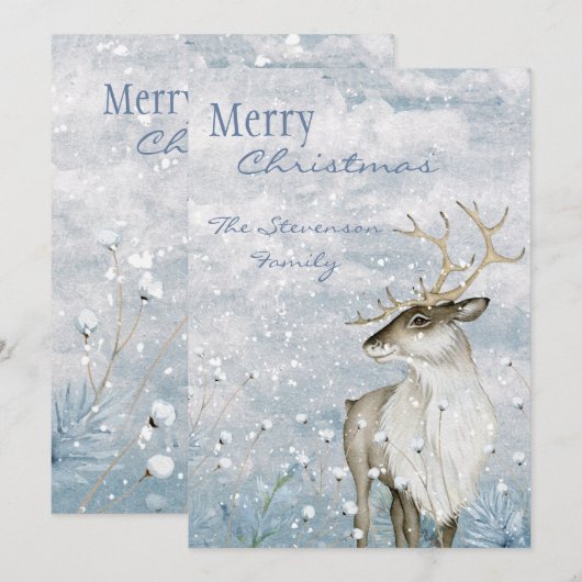 Vrolijk kerstfeest Waterverf Deer Snow Scene Name Feestdagenkaart (Voorkant / Achterkant)