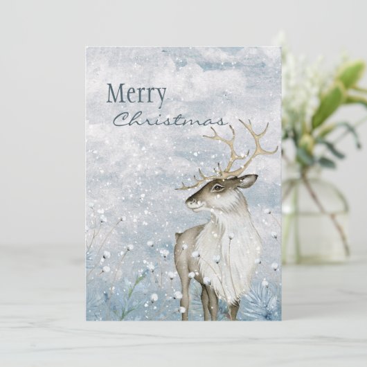 Vrolijk kerstfeest Waterverf Deer Snow Scene Name Feestdagenkaart (Staand voorkant)